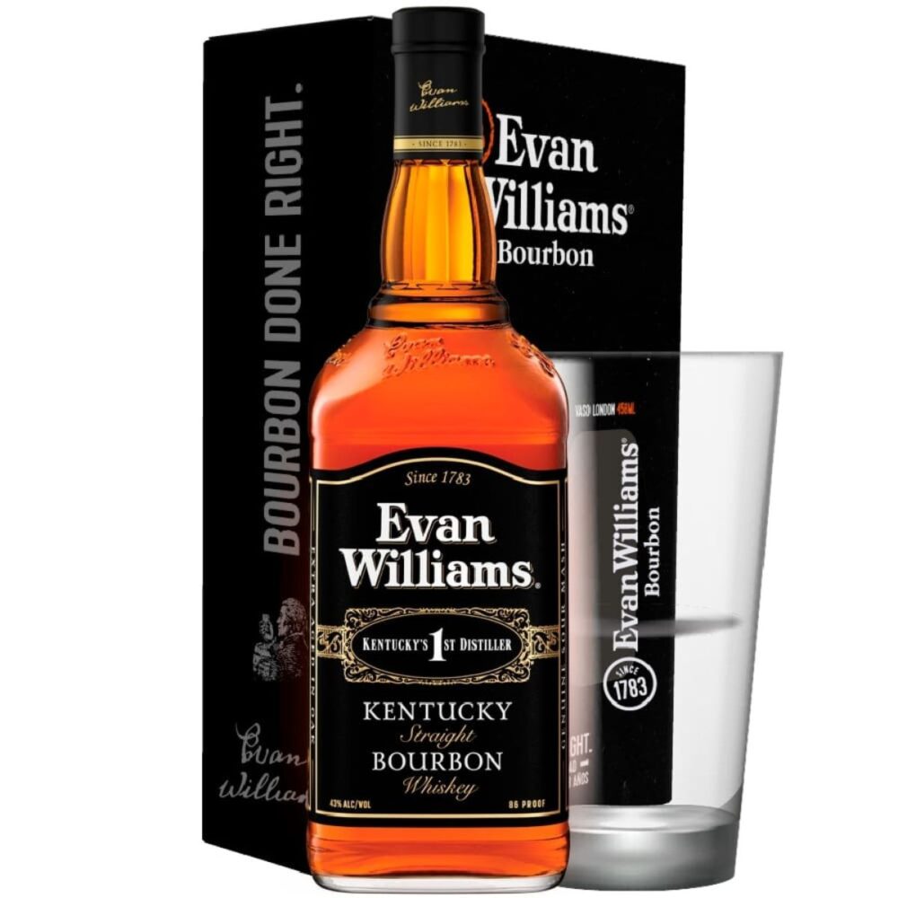 Pack Whiskey Evan Williams Black 1 Litro + Vaso